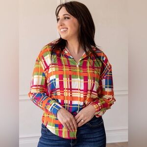 Southern Grace Colorful Plaid Women's Top New